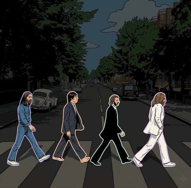 men crossing road